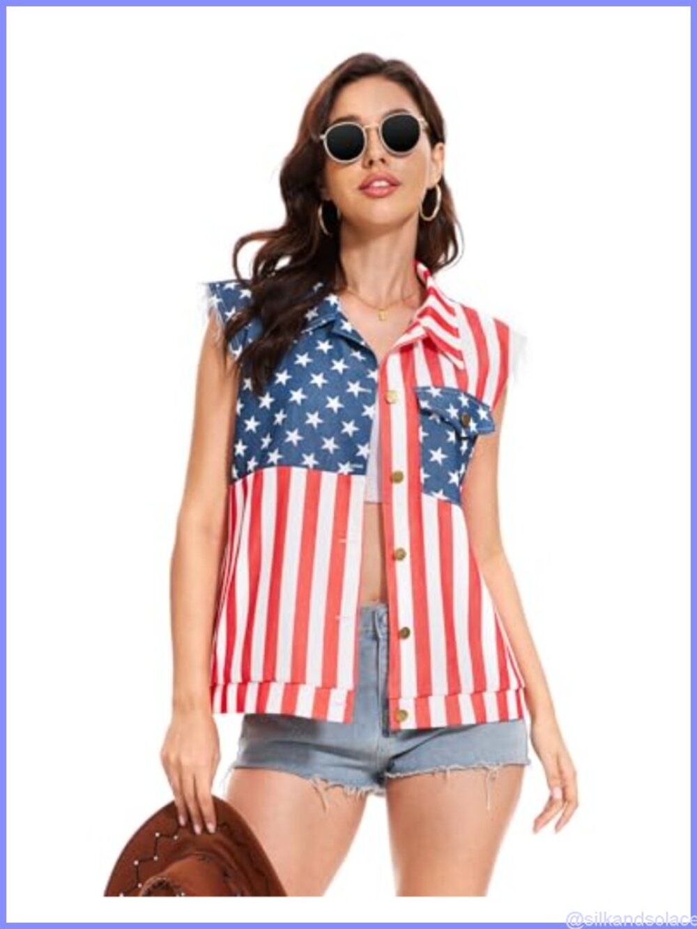 Women's Patriotic American Flag Denim Vest, Distressed Sleeveless Jean Jacket,
